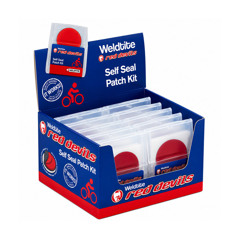 Display Box of 12 x 6 Packs Weldtite Red Devil Self Seal Patch Repair Kits