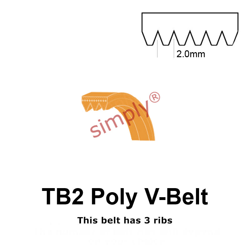 TB2-156 Megadyne Megarib Polyurethane Poly V-Belt 156mm/6.1 inch Length - 3 Ribs