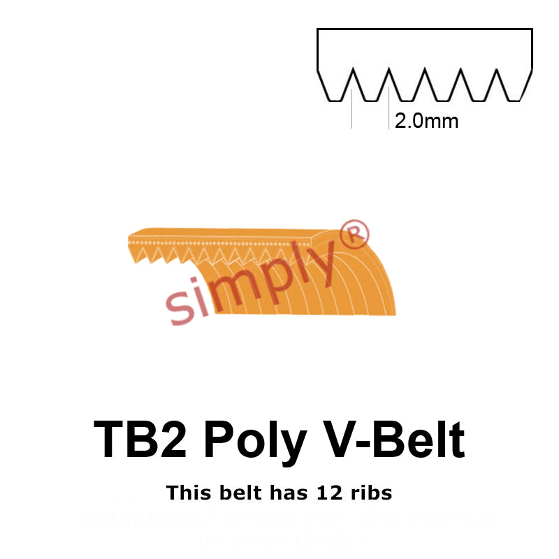 TB2-310 Megadyne Megarib Polyurethane Poly V-Belt 310mm/12.2 inch Length - 12 Ribs