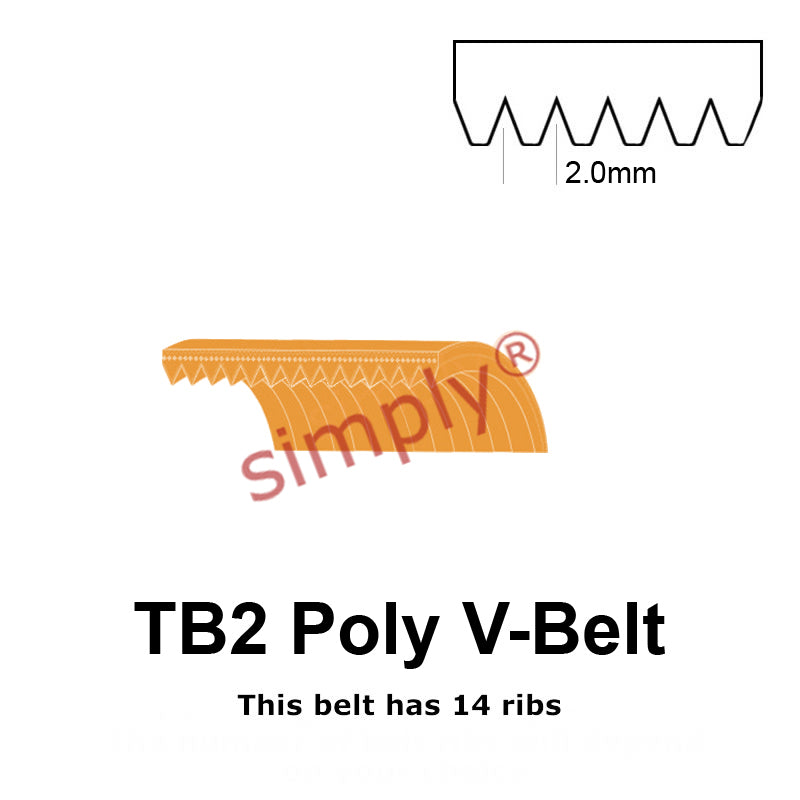 TB2-330 Megadyne Megarib Polyurethane Poly V-Belt 330mm/13 inch Length - 14 Ribs - Allow 2-3 Days
