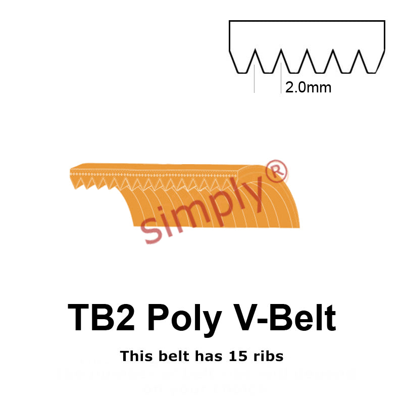 TB2-660 Megadyne Megarib Polyurethane Poly V-Belt 660mm/26 inch Length - 15 Ribs - Allow 2-3 Days