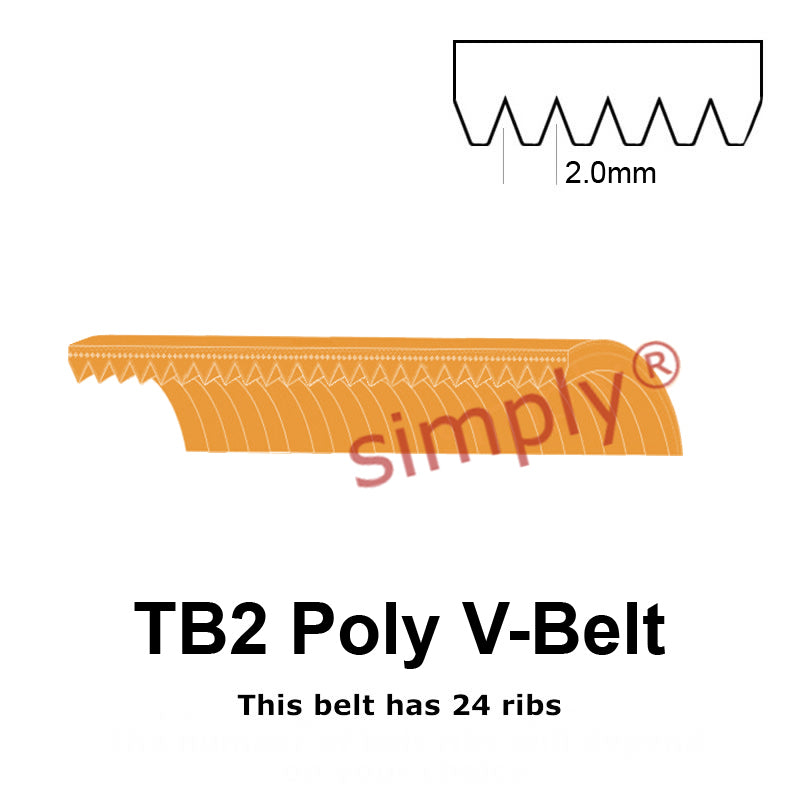 TB2-770 Megadyne Megarib Polyurethane Poly V-Belt 770mm/30.3 inch Length - 24 Ribs - Allow 2-3 Days
