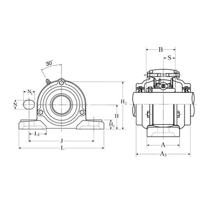 NTN M-C-UCP216-303D1 Imperial Cast Iron Two Bolt Pillow / Plummer Block Housing with 3-3/16 inch Bore Insert with Cast Iron Cover - Open Version - Allow 2-3 Days