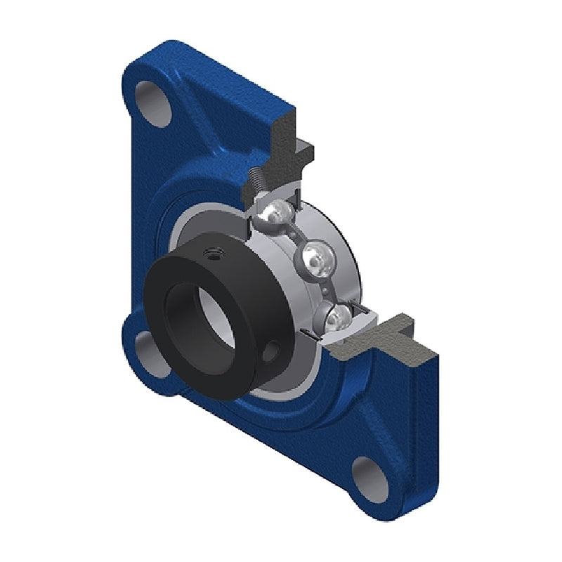 SNR EXFS305 Metric Four Bolt Square Cast Iron Flange Housing with 25mm Bore Eccentric Collar Insert - Allow 2-3 Days
