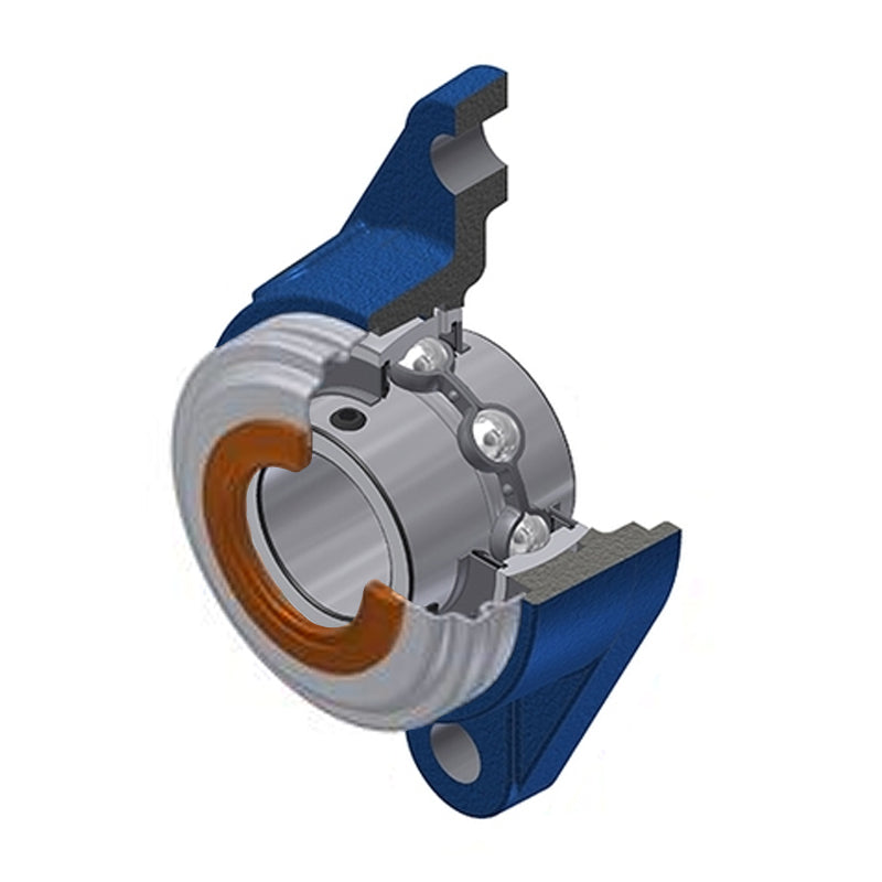 SNR UCFLE212-38CC Imperial Two Bolt Oval Cast Iron Flange Housing with 2-3/8 inch Bore Insert with Narrow Steel Plate Cover - Closed Version - Allow 2-3 Days