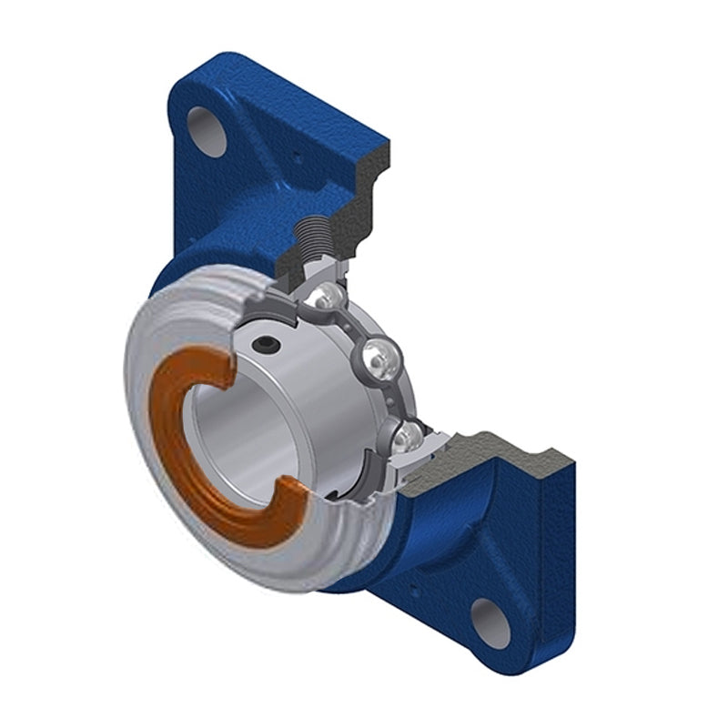SNR USFE201CC Metric Four Bolt Square Cast Iron Flange Housing with 12mm Bore Insert with Narrow Steel Plate Cover - Closed Version - Allow 2-3 Days