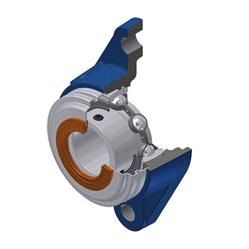 SNR USFLE206CO Metric Two Bolt Oval Cast Iron Flange Housing with 30mm Bore Insert with Narrow Steel Plate Cover - Open Version - Allow 2-3 Days