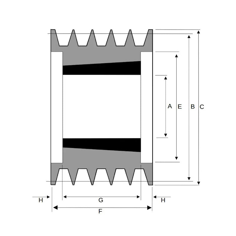 150X5SPB 150mm Pitch Diameter SPB Section Tapered Locking Bush Type Pulley with 5 Grooves (Bush not Incl.)