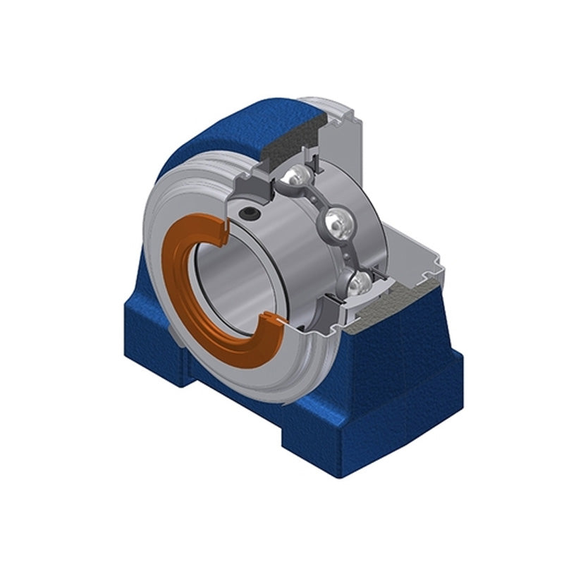 SNR UCPG204CO Metric Cast Iron Two Bolt Pillow / Plummer Block Housing with 20mm Bore Insert with Narrow Steel Plate Cover - Open Version - Allow 2-3 Days