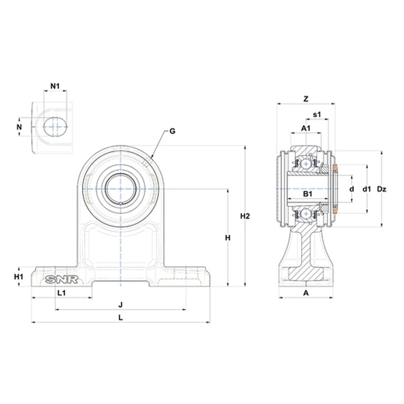 SNR UKPH207HCO Metric Cast Iron High Centre Height Two Bolt Pillow / Plummer Block Housing with Narrow Steel Plate Cover - Open Version - Insert and Adaptor Sleeve Fits 30mm Shaft - Allow 2-3 Days