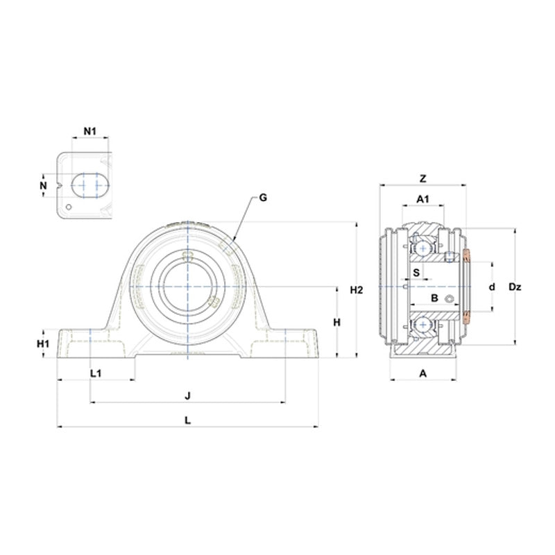 SNR USPE201CC Metric Cast Iron Two Bolt Pillow / Plummer Block Housing with 12mm Bore Insert with Narrow Steel Plate Cover - Closed Version - Allow 2-3 Days