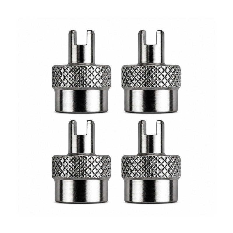 Pack of 4 Key Metal Schrader Valve Caps Valve Removal Tool Built Into Each Cap