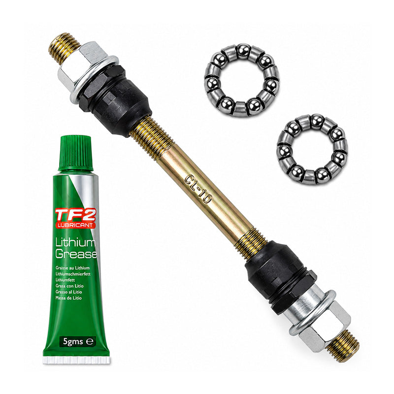 Cyclo 10x145mm Chrome Molybdenum Steel Cycle Axle and Lithium Grease and Hub Cages