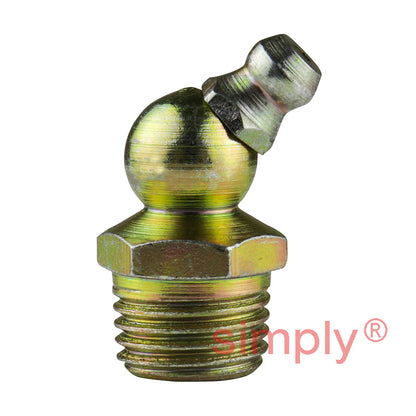 1/4x19 BSPT Hardened Mild Steel Zinc Plated 45 deg Hydraulic Grease Nipples 
