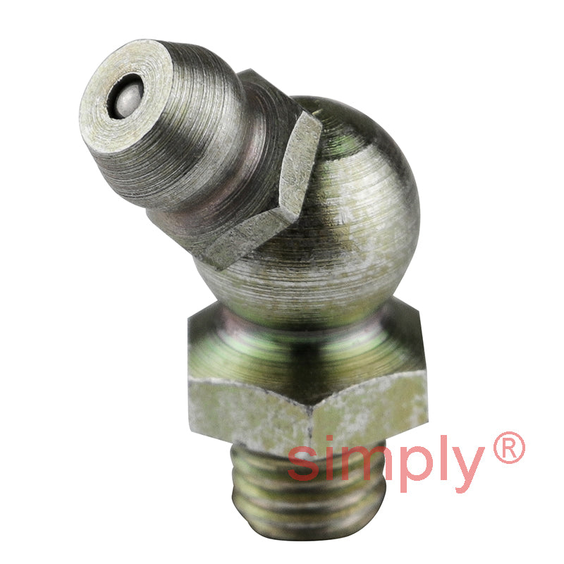 1/4x28 SAE-LT Hardened Mild Steel Zinc Plated 45 deg Hydraulic Grease Nipples 