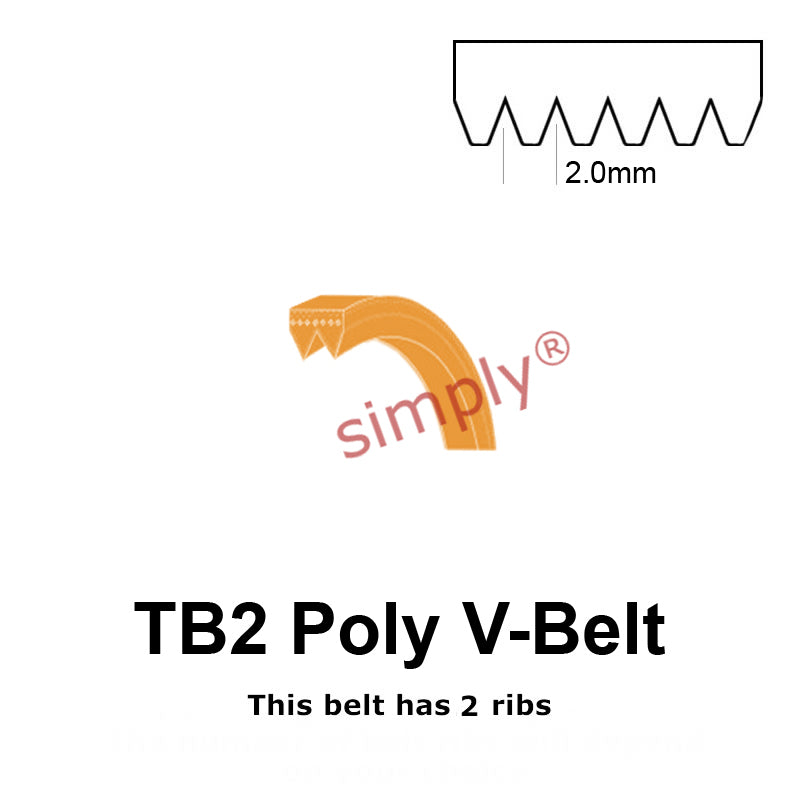 TB2-430 Megadyne Megarib Polyurethane Poly V-Belt 430mm/16.9 inch Length - 2 Ribs - Allow 2-3 Days