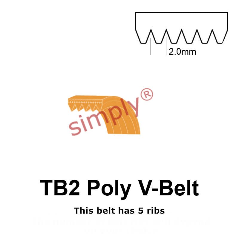TB2-310 Megadyne Megarib Polyurethane Poly V-Belt 310mm/12.2 inch Length - 5 Ribs