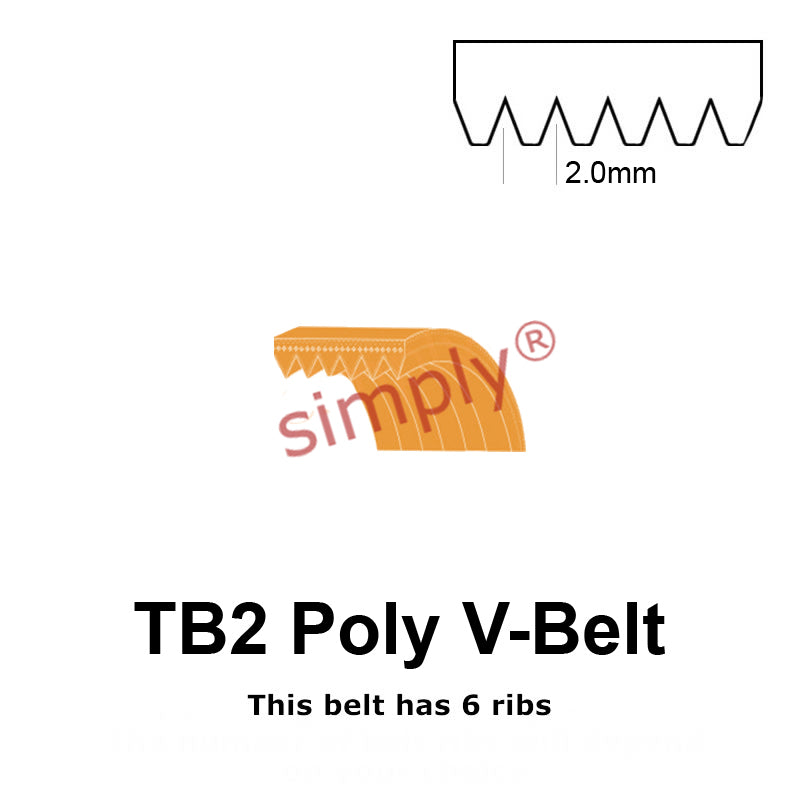TB2-598 Megadyne Megarib Polyurethane Poly V-Belt 598mm/23.5 inch Length - 6 Ribs - Allow 2-3 Days