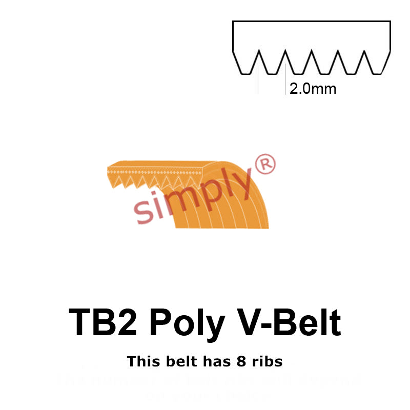 TB2-231 Megadyne Megarib Polyurethane Poly V-Belt 231mm/9.1 inch Length - 8 Ribs - Allow 2-3 Days