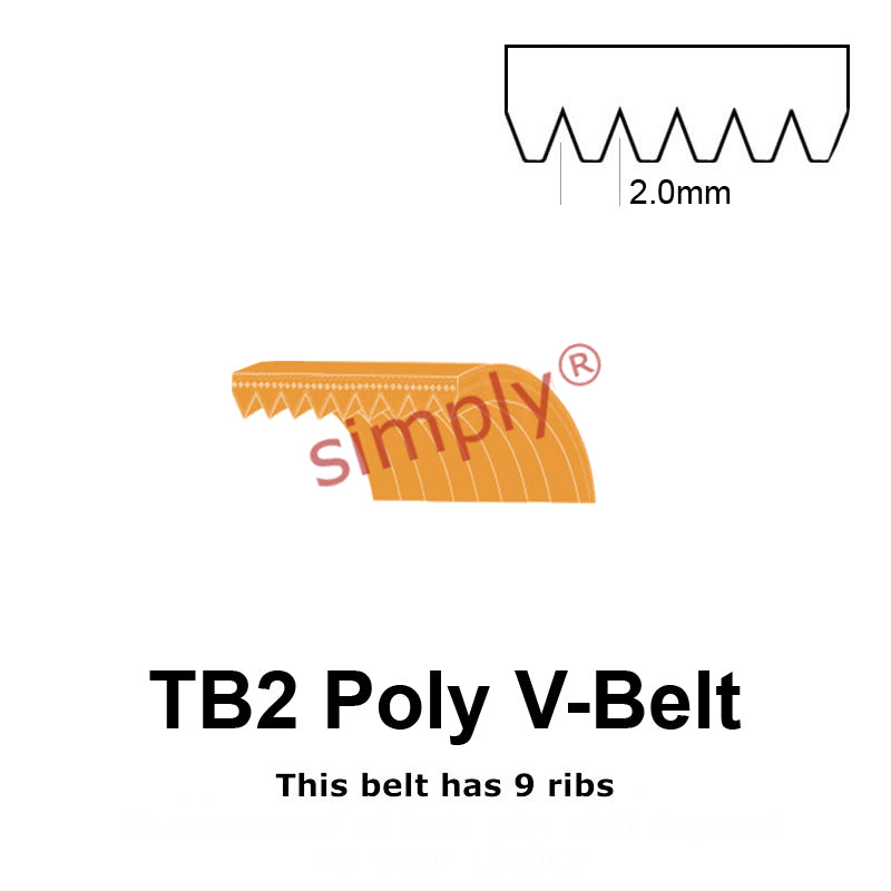TB2-345 Megadyne Megarib Polyurethane Poly V-Belt 345mm/13.6 inch Length - 9 Ribs - Allow 2-3 Days