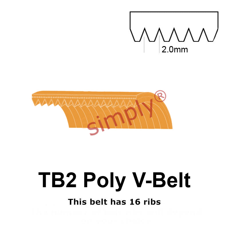 TB2-1186 Megadyne Megarib Polyurethane Poly V-Belt 1186mm/46.7 inch Length - 16 Ribs - Allow 2-3 Days
