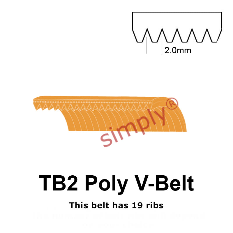 TB2-360 Megadyne Megarib Polyurethane Poly V-Belt 360mm/14.2 inch Length - 19 Ribs - Allow 2-3 Days