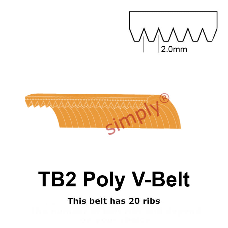 TB2-675 Megadyne Megarib Polyurethane Poly V-Belt 675mm/26.6 inch Length - 20 Ribs - Allow 2-3 Days