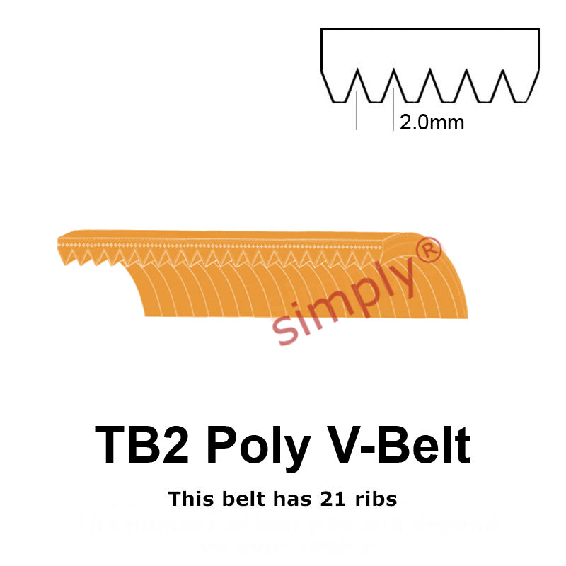 TB2-380 Megadyne Megarib Polyurethane Poly V-Belt 380mm/15 inch Length - 21 Ribs - Allow 2-3 Days