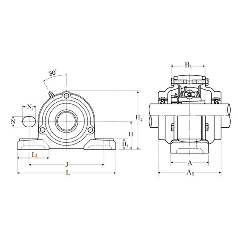 NTN C-UKP310D1/H2310X Metric Cast Iron Two Bolt Pillow / Plummer Block Housing with Cast Iron Cover - Open Version - Insert and Adaptor Sleeve Fits 45mm Shaft - Allow 2-3 Days