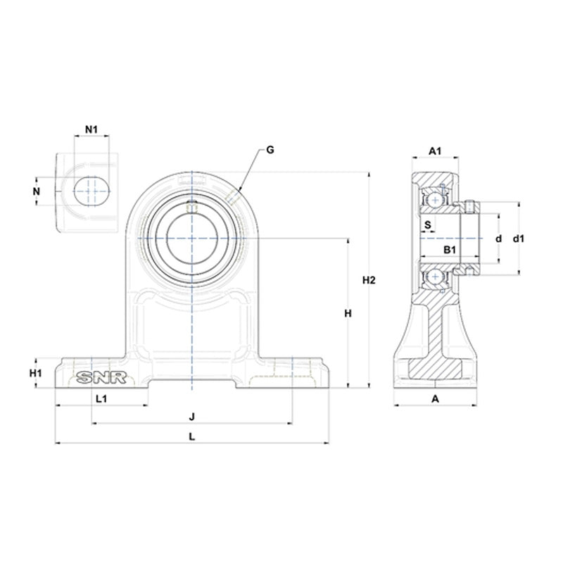 SNR ESPH208 Metric Cast Iron High Centre Height Two Bolt Pillow / Plummer Block Housing with 40mm Bore Eccentric Collar Insert - Allow 2-3 Days