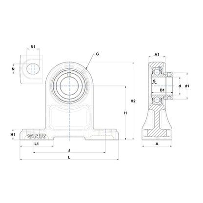 SNR ESPH207 Metric Cast Iron High Centre Height Two Bolt Pillow / Plummer Block Housing with 35mm Bore Eccentric Collar Insert - Allow 2-3 Days