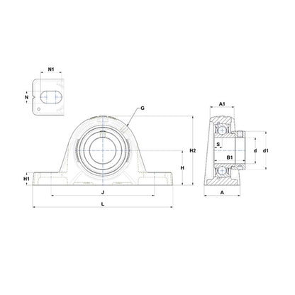 SNR ESPLE205-16 Imperial Cast Iron Two Bolt Pillow / Plummer Block Housing with 1 inch Eccentric Collar Insert - Allow 2-3 Days