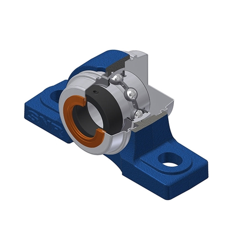 SNR EXP205COE Metric Cast Iron Two Bolt Pillow / Plummer Block Housing with 25mm Eccentric Collar Insert with Wide Steel Plate Cover - Open Version - Allow 2-3 Days