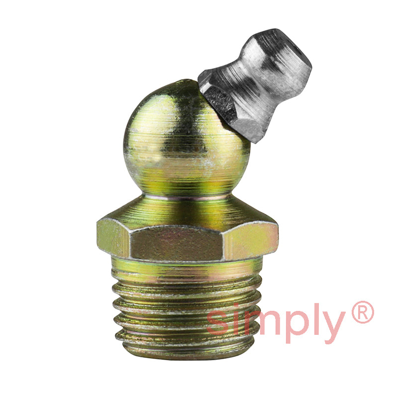 1/4x28 SAE-LT Hardened Mild Steel Zinc Plated 45 deg Hydraulic Grease Nipples 
