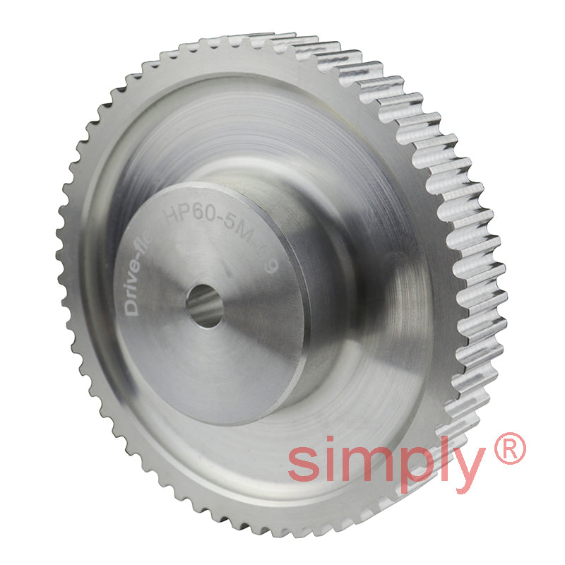 P60-5M-15 - 5mm Pitch 60 Tooth Flangeless HTD Type Aluminium Pilot Bore Timing Pulley for 15mm Wide Belts
