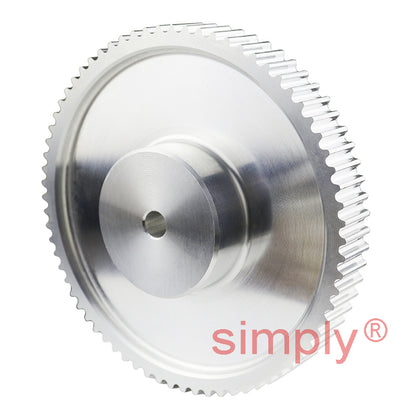 P72-5M-25 - 5mm Pitch 72 Tooth Flangeless HTD Type Aluminium Pilot Bore Timing Pulley for 25mm Wide Belts