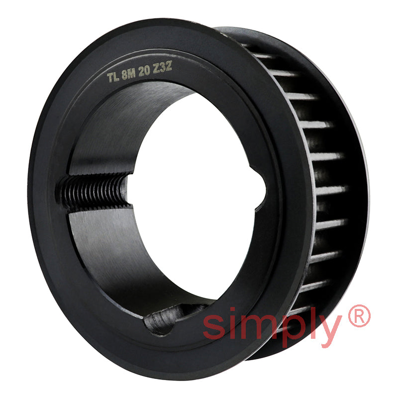TL32-8M-20F - 8mm Pitch 32 Tooth Flanged HTD Type Steel Taper Bore Timing Pulley for 20mm Wide Belts