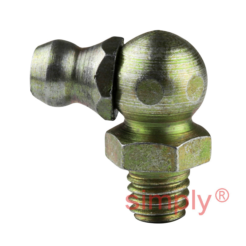 M10x1 Metric Tapered Hardened Mild Steel Zinc Plated 90 deg Hydraulic Grease Nipples 