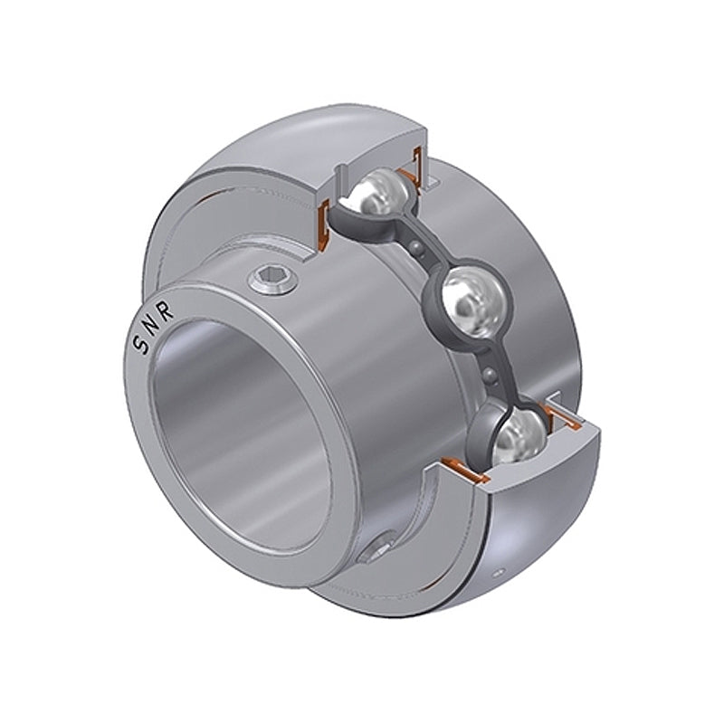 SNR MUC206-20FD Imperial Stainless Full Width Spherical Outer Food Safe Bearing Insert 1-1/4 inch Bore 62mm Outside Diameter with Grub Screws - Allow 2-3 Days