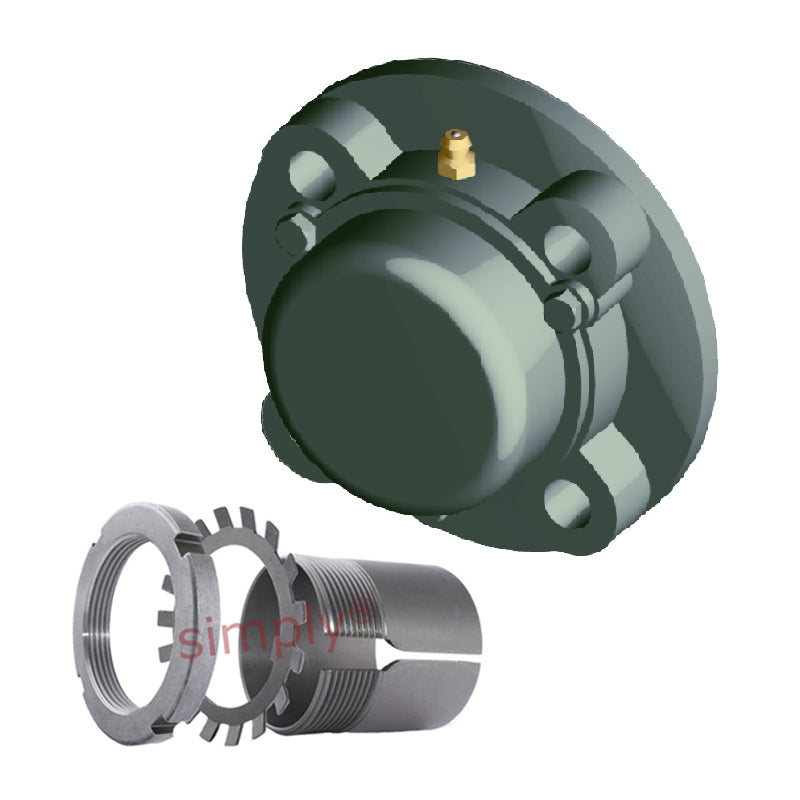 NTN C-UKFC206D1/H2306X Metric Four Bolt Cast Iron Round Flanged Housing with Cast Iron Cover - Open Version - Insert and Adaptor Sleeve Fits 25mm Shaft - Allow 2-3 Days