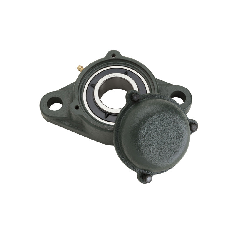 NTN CM-UKFL215D1/H2315X Metric Two Bolt Cast Iron Oval Housing with Cast Iron Cover - Closed Version - Insert and Adaptor Sleeve Fits 65mm Shaft - Allow 2-3 Days