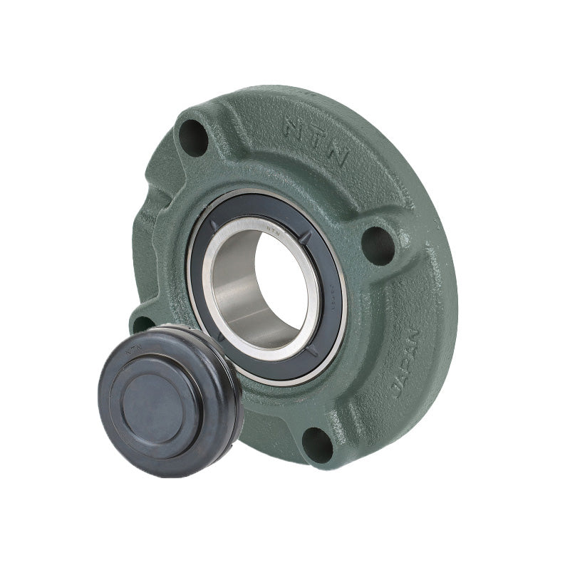 NTN SM-UKFC210D1/H2310X Metric Four Bolt Cast Iron Round Flanged Housing with Steel Plate Cover - Closed Version - Insert and Adaptor Sleeve Fits 45mm Shaft - Allow 2-3 Days