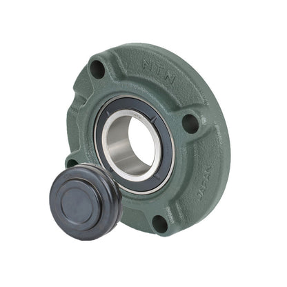 NTN SM-UKFC211AD1/HA2311 Imperial Four Bolt Cast Iron Round Flanged Housing with Steel Plate Cover - Closed Version - Insert and Adaptor Sleeve Fits 1-15/16 inch Shaft - Allow 2-3 Days