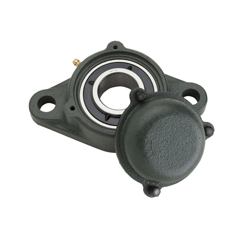 NTN SM-UKFL205D1/HE2305 Imperial Two Bolt Cast Iron Oval Housing with Steel Plate Cover - Closed Version - Insert and Adaptor Sleeve Fits 3/4 inch Shaft - Allow 2-3 Days