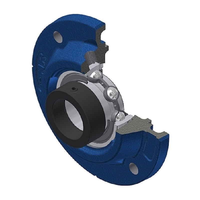 SNR ESFEE208 Metric Four Bolt Cast Iron Round Flanged Housing with 40mm Eccentric Collar Insert - Allow 2-3 Days