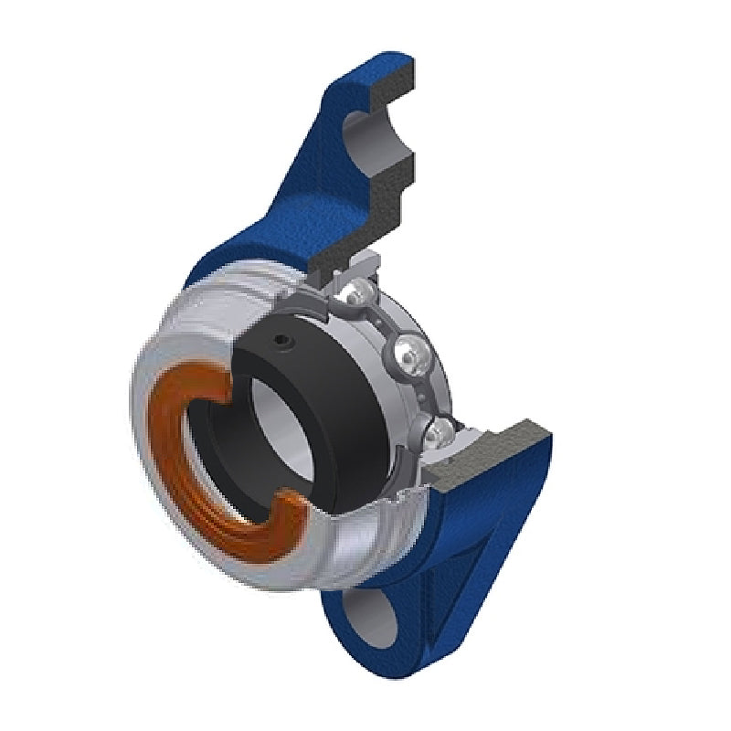SNR ESFL209COE Metric Two Bolt Cast Iron Oval Housing with 45mm Bore Eccentric Collar Insert with Wide Steel Plate Cover - Open Version - Allow 2-3 Days