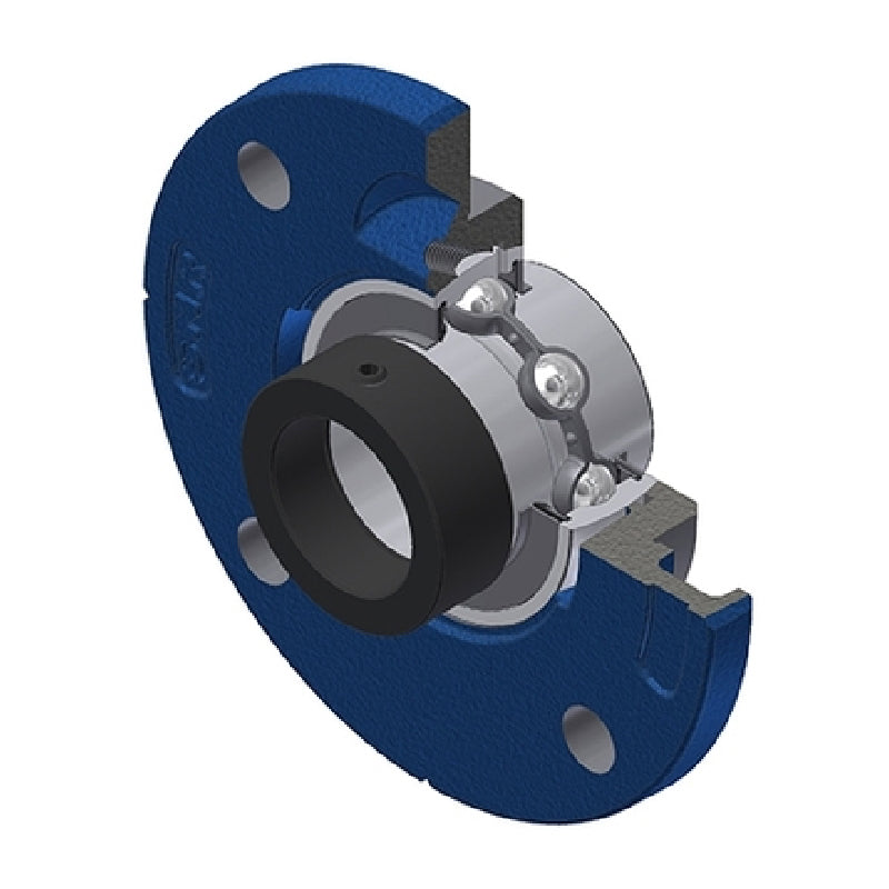 SNR EXFCE207 Metric Four Bolt Cast Iron Round Flanged Housing with 35mm Eccentric Collar Insert - Allow 2-3 Days