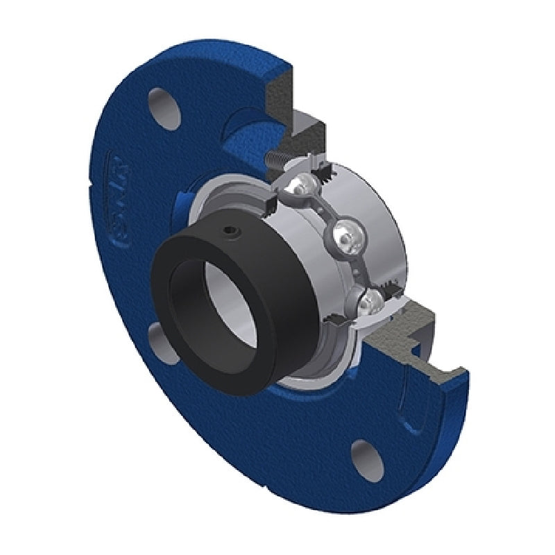 SNR EXFCE209L3 Metric Four Bolt Cast Iron Round Flanged Housing with 45mm Eccentric Collar Insert with Triple Lip Seal - Allow 2-3 Days