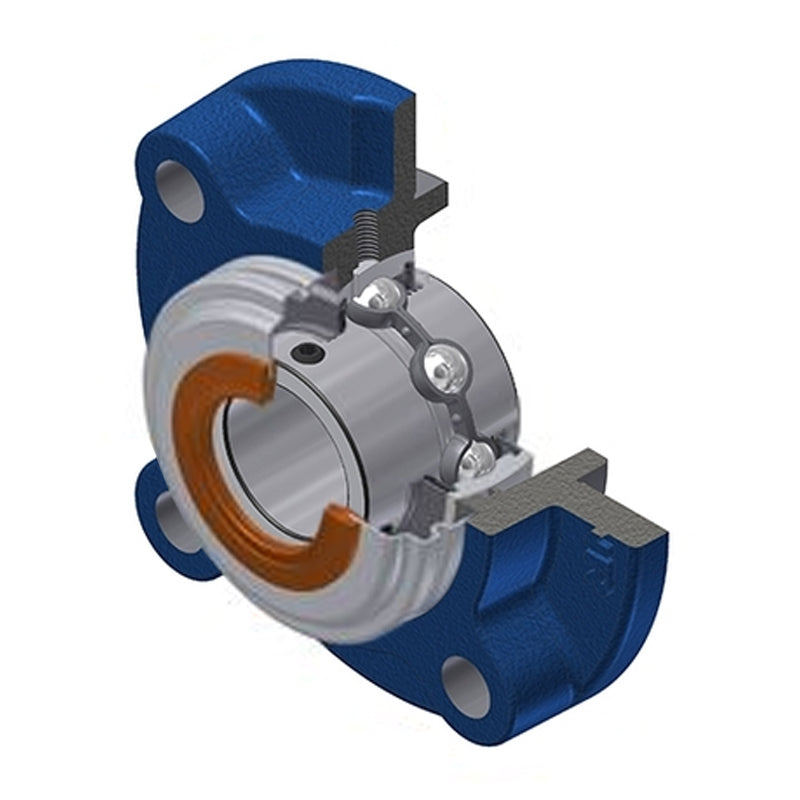 SNR UCFC213CC Metric Four Bolt Cast Iron Round Flanged Housing with 65mm Insert with Narrow Steel Plate Cover - Closed Version - Allow 2-3 Days
