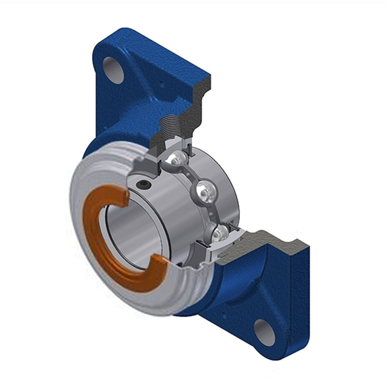 SNR UCFE203CC Metric Four Bolt Square Cast Iron Flange Housing with 17mm Bore Insert with Narrow Steel Plate Cover - Closed Version - Allow 2-3 Days